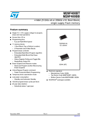 M29F400BT70N6 Datasheet PDF STMicroelectronics