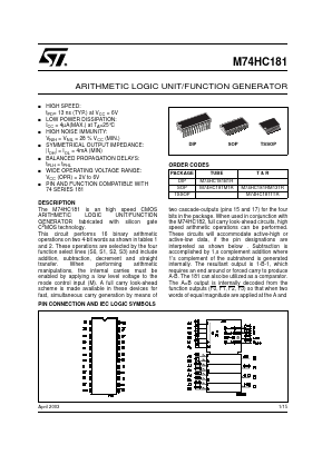 M74HC181 Datasheet PDF STMicroelectronics