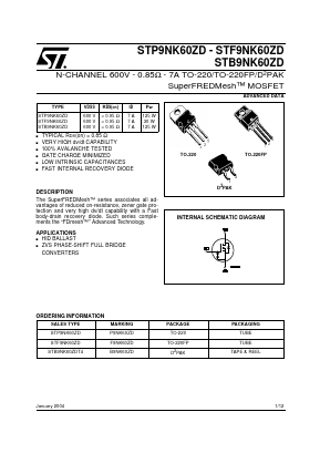 STF9NK60ZD Datasheet PDF STMicroelectronics
