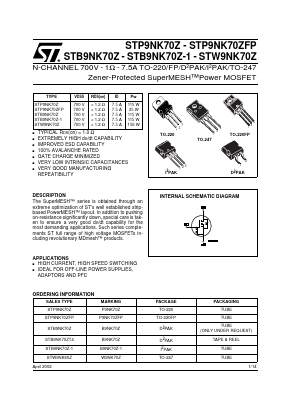 STP9NK70ZFP Datasheet PDF STMicroelectronics