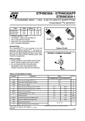 STP4NC60AFP Datasheet PDF STMicroelectronics