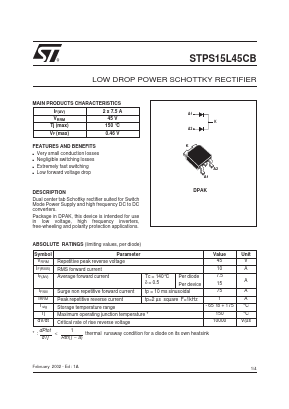 STPS15L45CB-TR Datasheet PDF STMicroelectronics