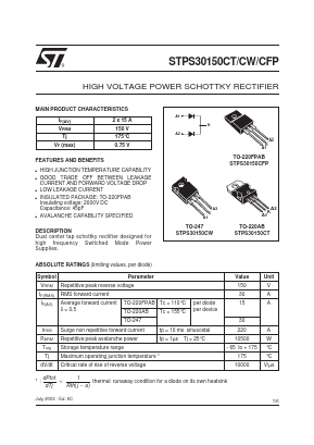 STPS30150 Datasheet PDF STMicroelectronics