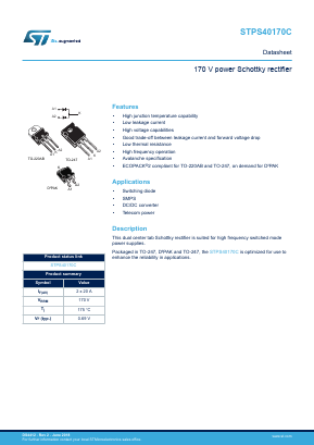 STPS40170CG Datasheet PDF STMicroelectronics