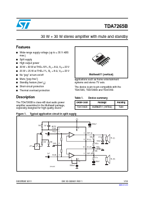 TDA7265B Datasheet PDF STMicroelectronics