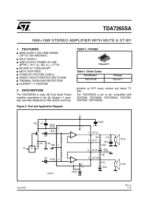 TDA7265SA Datasheet PDF STMicroelectronics