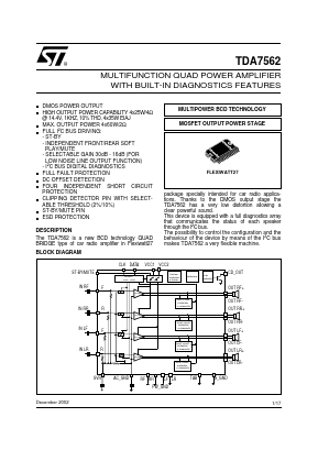 TDA7562 Datasheet PDF STMicroelectronics