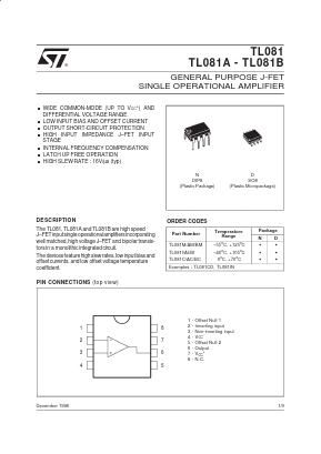 TL081ACN Datasheet PDF STMicroelectronics