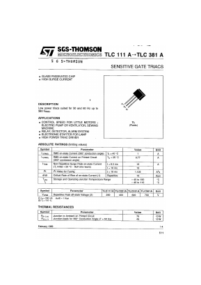TLC111A Datasheet PDF STMicroelectronics