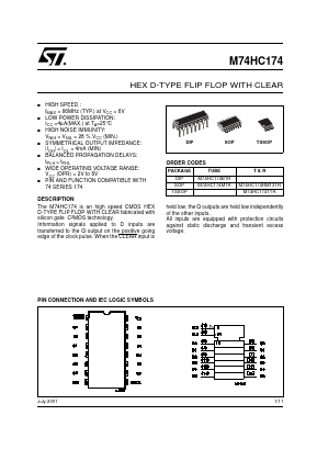 M74HC174TTR Datasheet PDF STMicroelectronics