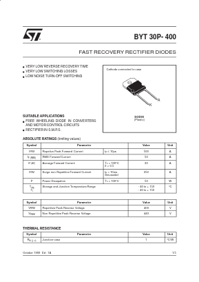 BYT30P-400 Datasheet PDF STMicroelectronics