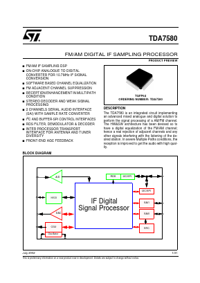TDA7580 Datasheet PDF STMicroelectronics