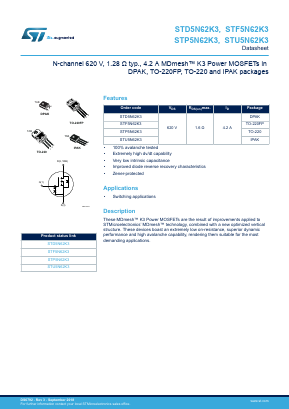 STP5N62K3 Datasheet PDF STMicroelectronics