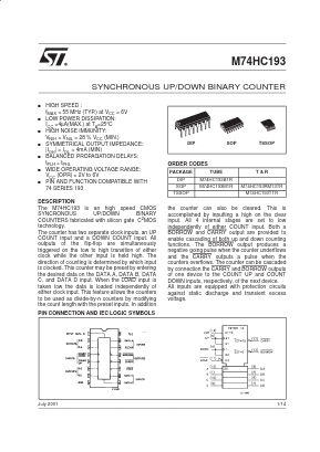M74HC193TTR Datasheet PDF STMicroelectronics