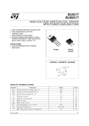 BU931T Datasheet PDF STMicroelectronics