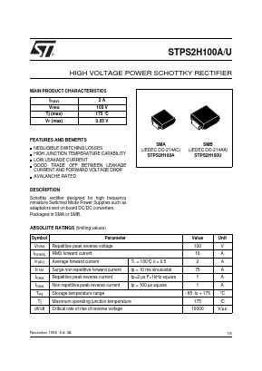 STPS2H100A Datasheet PDF STMicroelectronics