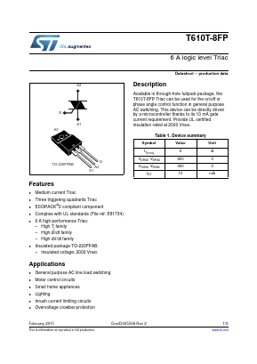 T610T-8FP Datasheet PDF STMicroelectronics