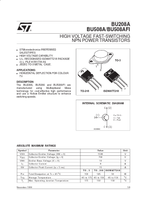 BU508AFI Datasheet PDF STMicroelectronics