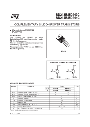 BD243B Datasheet PDF STMicroelectronics