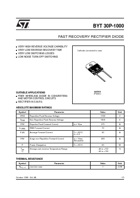 BYT30P-1000 Datasheet PDF STMicroelectronics