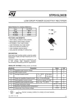 STPS15L30CB-TR Datasheet PDF STMicroelectronics