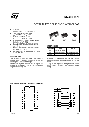 M74HC273M1R Datasheet PDF STMicroelectronics