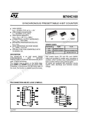 M74HC160RM13TR Datasheet PDF STMicroelectronics
