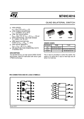 M74HC4016 Datasheet PDF STMicroelectronics