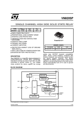 VN920SP Datasheet PDF STMicroelectronics