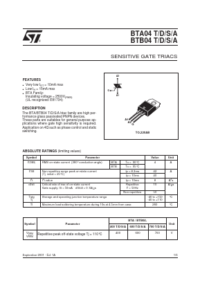 BTA04-700A Datasheet PDF STMicroelectronics