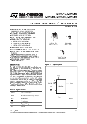 M24C01 Datasheet PDF STMicroelectronics