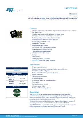 LIS2DTW12 Datasheet PDF STMicroelectronics