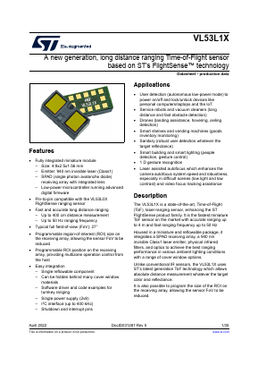 VL53L1CXV0FY Datasheet PDF STMicroelectronics