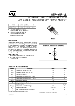 P40NF10L Datasheet PDF STMicroelectronics