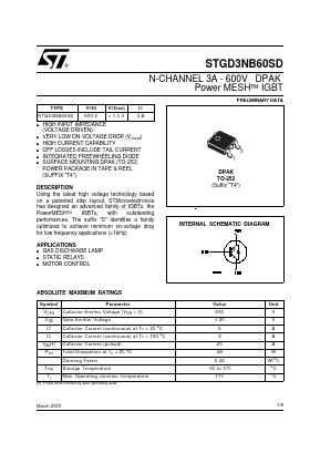 STGD3NB60SDT4 Datasheet PDF STMicroelectronics