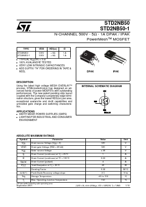 STD2NB50-1 Datasheet PDF STMicroelectronics