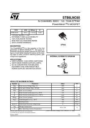 STB6LNC60 Datasheet PDF STMicroelectronics