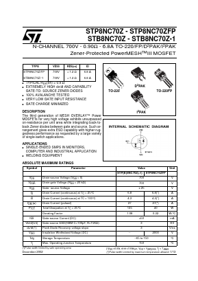 STP8NC70ZFP Datasheet PDF STMicroelectronics