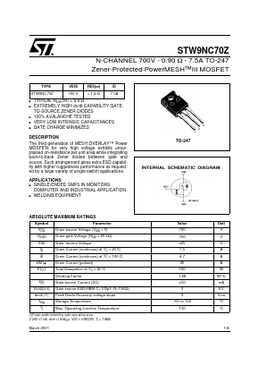 STW9NC70Z Datasheet PDF STMicroelectronics
