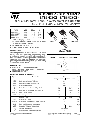 STP6NC90Z Datasheet PDF STMicroelectronics