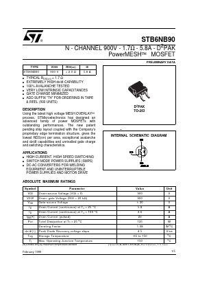 STB6NB90 Datasheet PDF STMicroelectronics