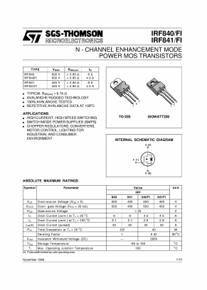 IRF840 Datasheet PDF STMicroelectronics