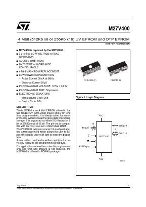 M27V400-100XB1TR Datasheet PDF STMicroelectronics