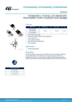 33N60DM2 Datasheet PDF STMicroelectronics