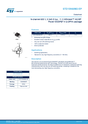 STD15N60M2-EP Datasheet PDF STMicroelectronics
