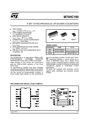 M74HC190TTR Datasheet PDF STMicroelectronics