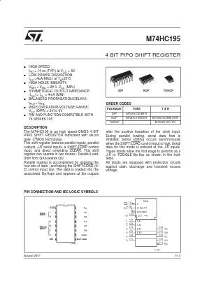M74HC195 Datasheet PDF STMicroelectronics
