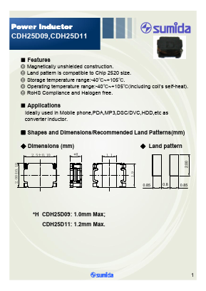 CDH25D09 Datasheet PDF Sumida Corporation