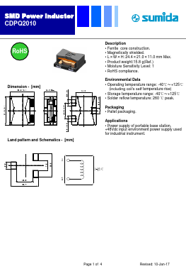 CDPQ2010NP-150M-250 Datasheet PDF Sumida Corporation