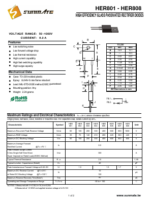 HER801 Datasheet PDF SUNMATE electronic Co., LTD